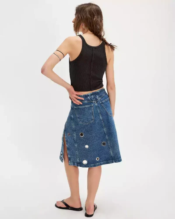 Wrap denim midi skirt