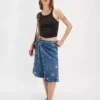 Wrap denim midi skirt
