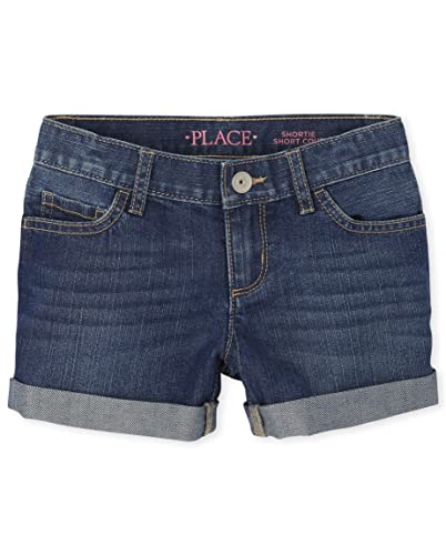 The Children's Place girls The Children's Place Roll Cuff Denim Shortie Shorts, Sophie Wash, 6 7 US