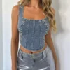 Blue denim corset top