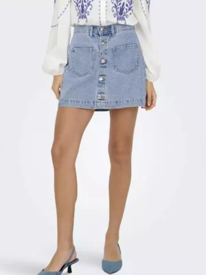 Button front denim skirt mini