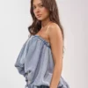 Denim blouse with ruffles