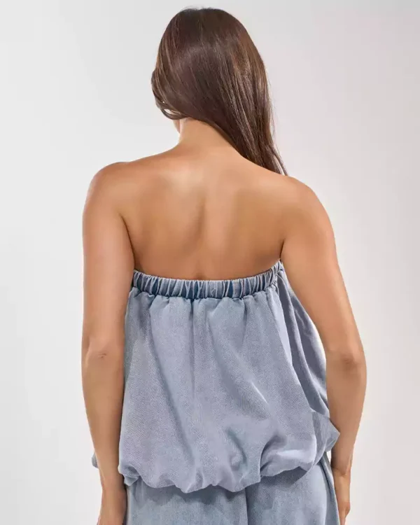 Denim blouse with ruffles