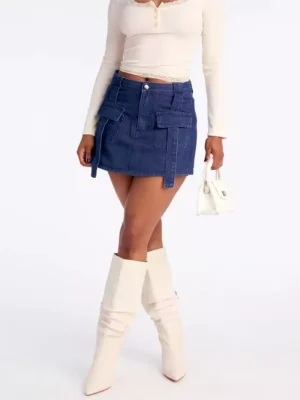 Denim cargo skort