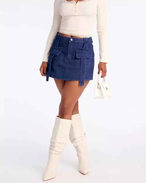 Denim cargo skort