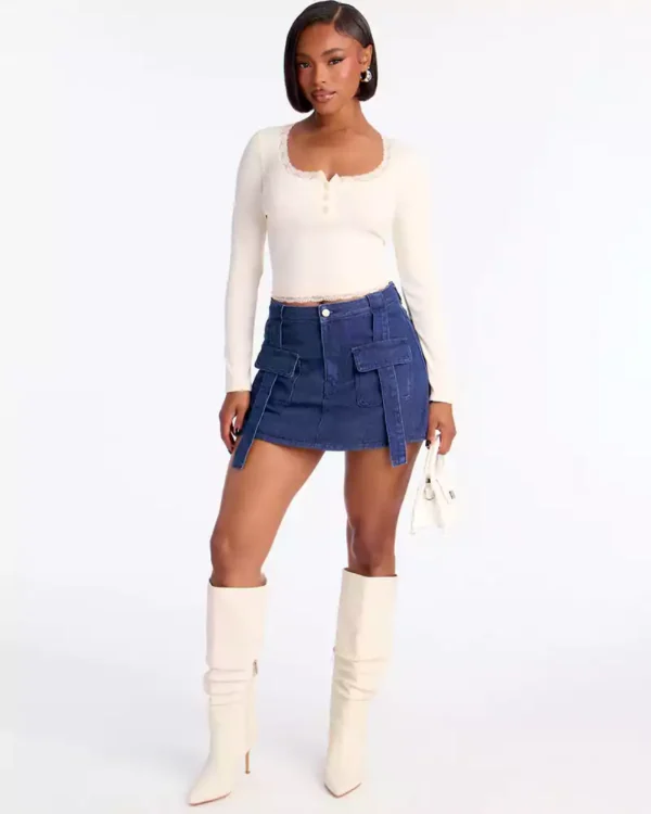 Denim cargo skort