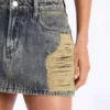 Denim distressed mini skirt