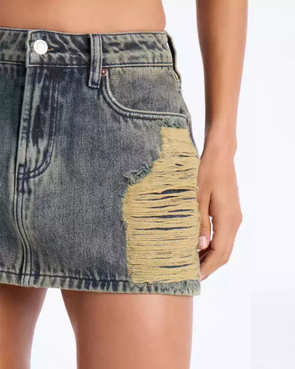 Denim distressed mini skirt