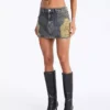 Denim distressed mini skirt