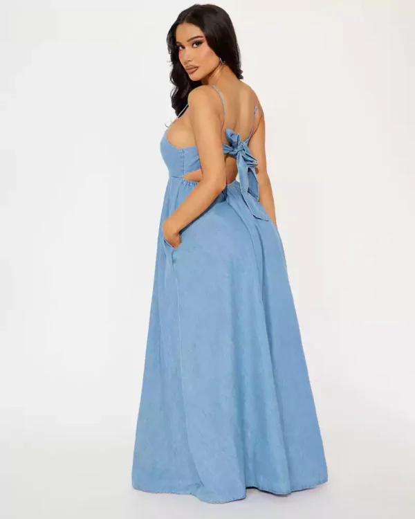 Denim halter maxi dress