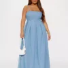 Denim halter maxi dress