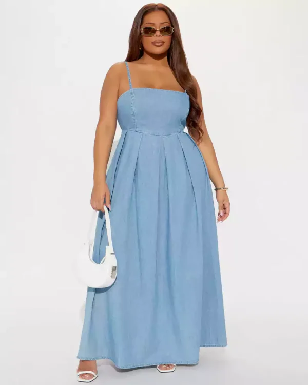 Denim halter maxi dress
