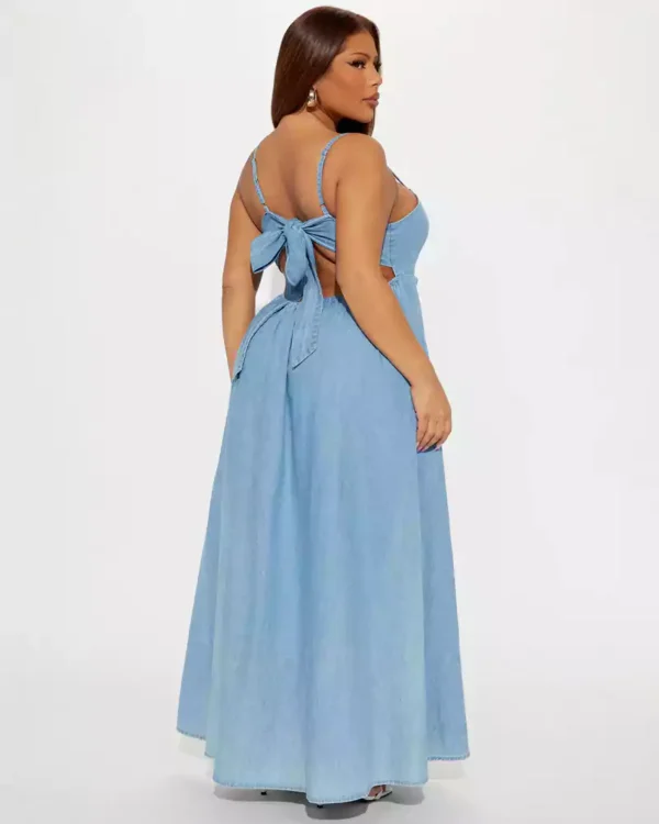 Denim halter maxi dress