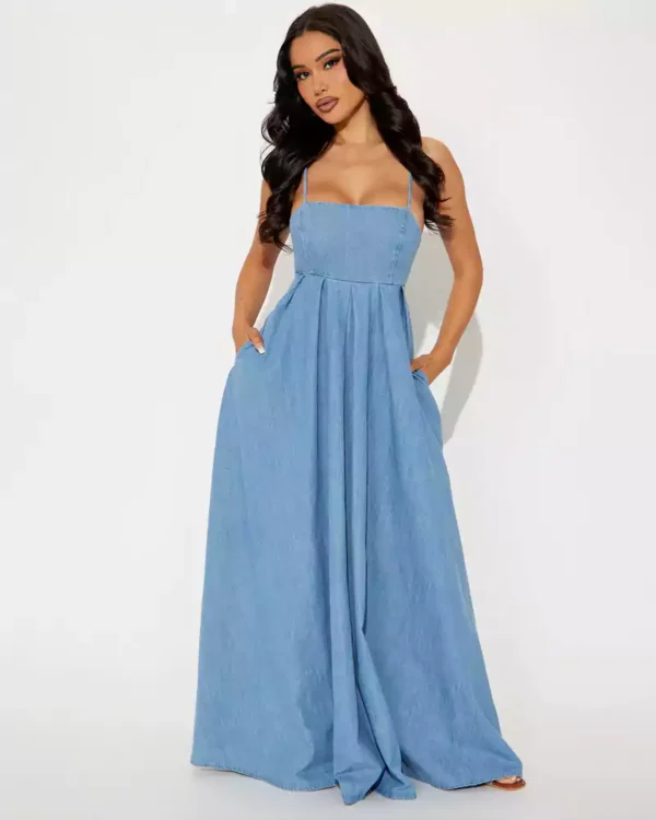 Denim halter maxi dress