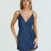 Denim halter mini dress