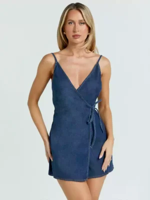 Denim halter mini dress