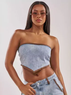 Denim lace up corset