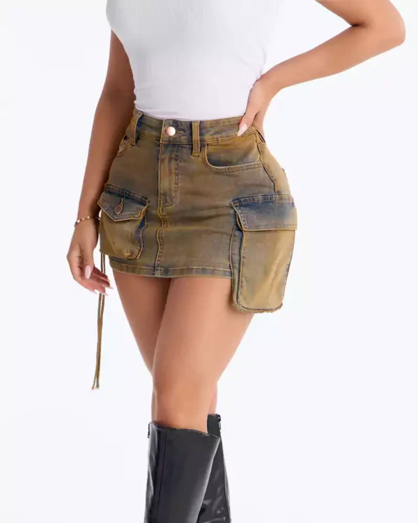 Denim cargo skirts