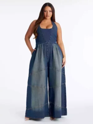 Denim plus size jumpsuit