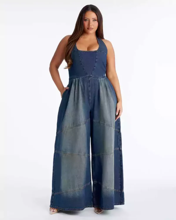 Denim plus size jumpsuit