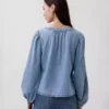 Denim puff sleeve top