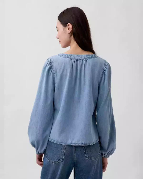 Denim puff sleeve top