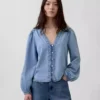 Denim puff sleeve top