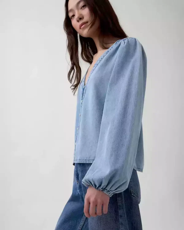 Denim puff sleeve top