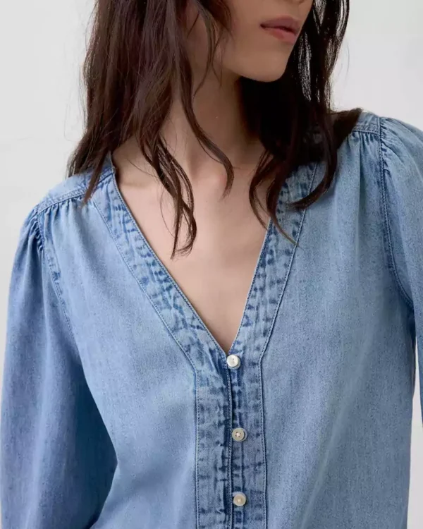 Denim puff sleeve top