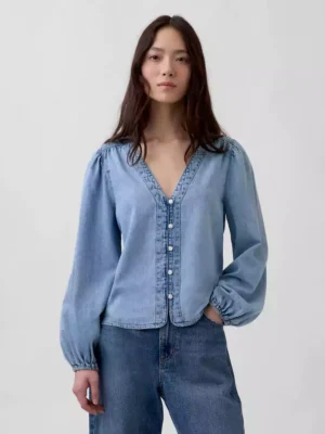 Denim puff sleeve top