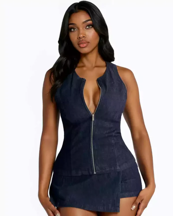 Denim zip top