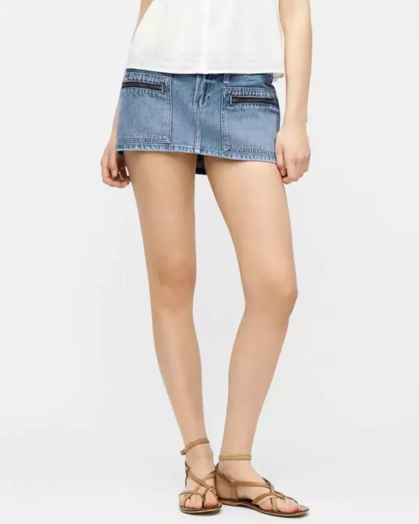 Light wash denim mini skort