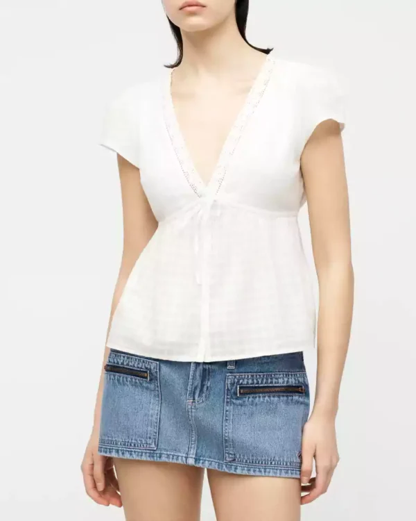 Light wash denim mini skort