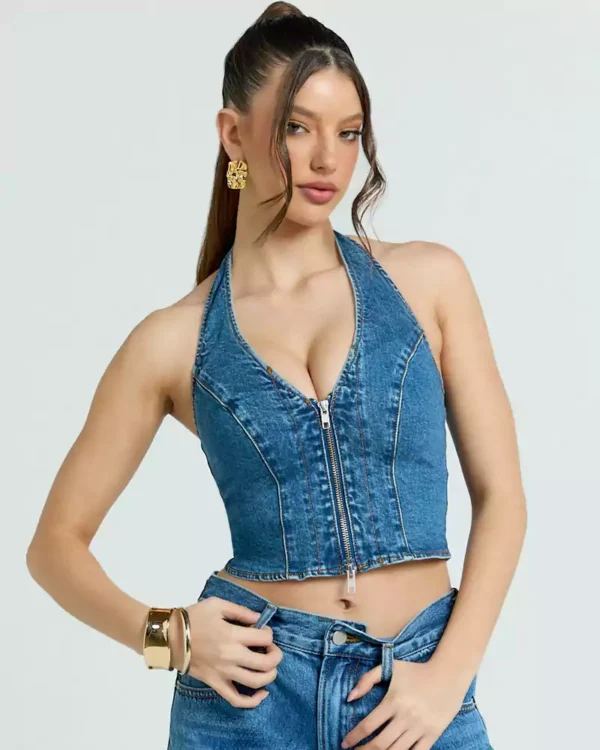 Off shoulder denim top