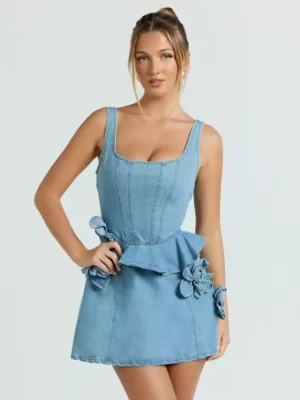 Overall denim mini dress
