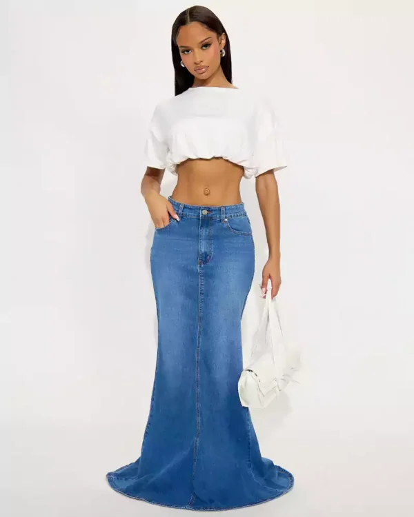 Petite maxi skirt denim