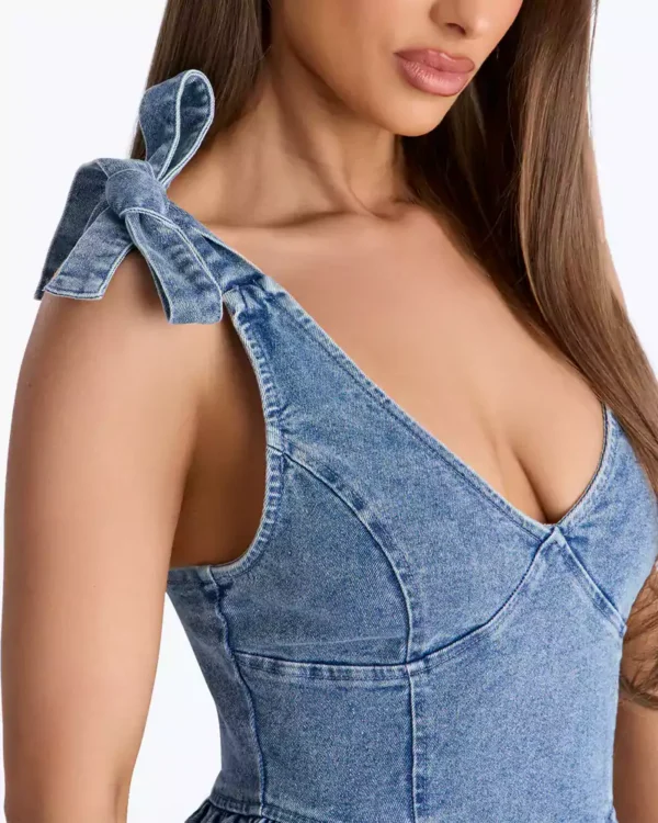 Pleated denim dress