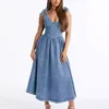 Pleated denim dress