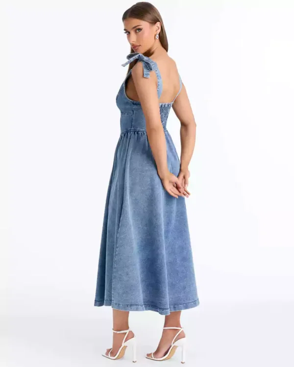 Pleated denim dress