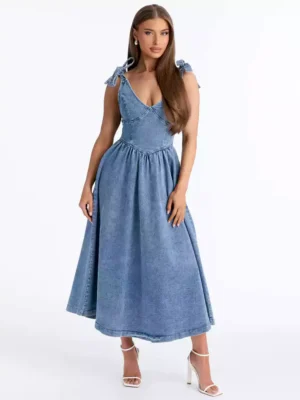 Pleated denim dress