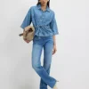 Tie front denim blouse