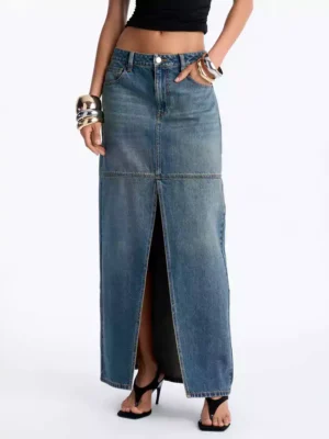 Vintage wash denim skirt