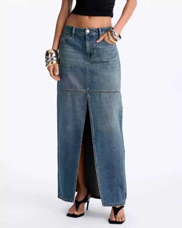 Vintage wash denim skirt