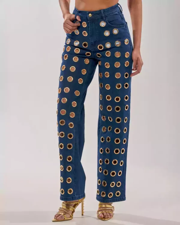 Wide leg denim jeans for women