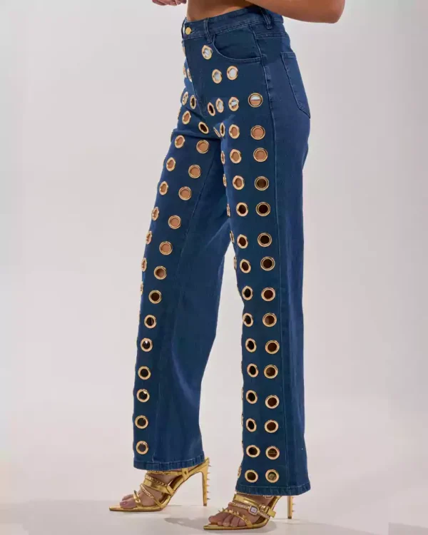 Wide leg denim jeans for women