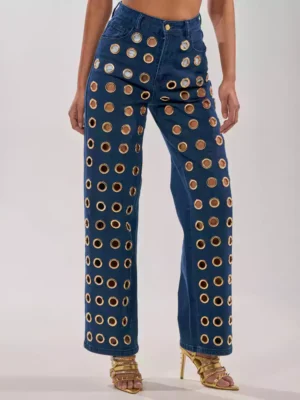 Wide leg denim jeans for women