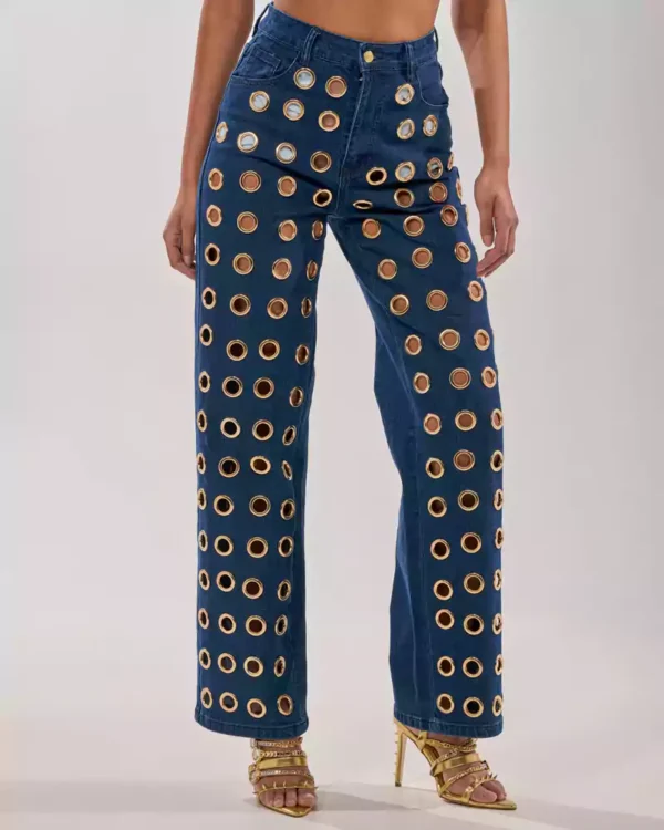 Wide leg denim jeans for women