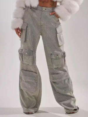 Women cargo denim jeans