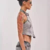 Asymmetric denim top