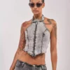 Asymmetric denim top